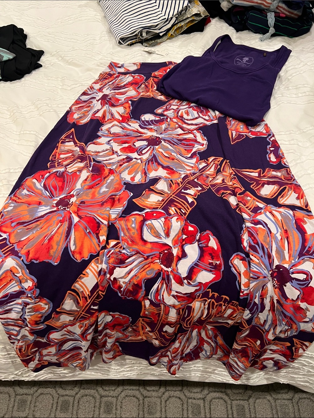 Tommy Bahama Purple Tank Top and Maxi Skirt with Red & Orange Floral Print